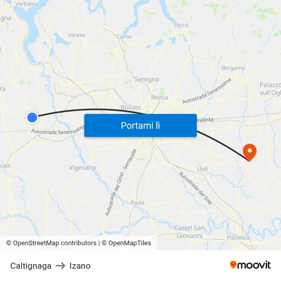 Caltignaga to Izano map