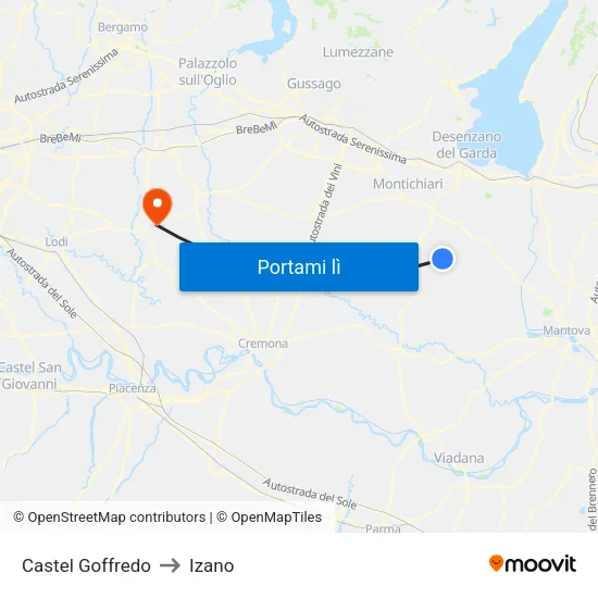 Castel Goffredo to Izano map