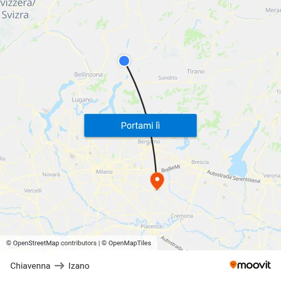 Chiavenna to Izano map