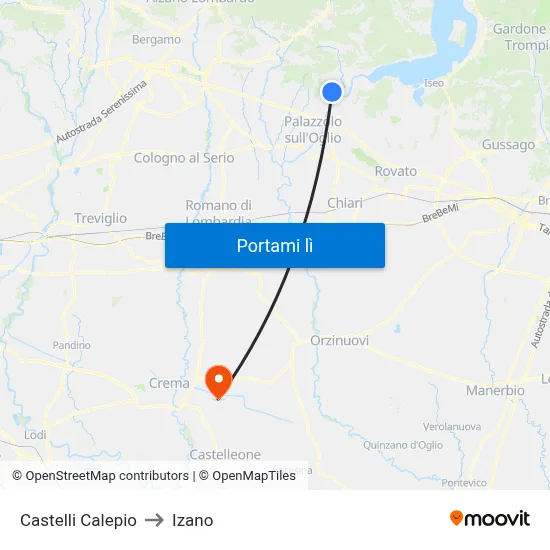 Castelli Calepio to Izano map