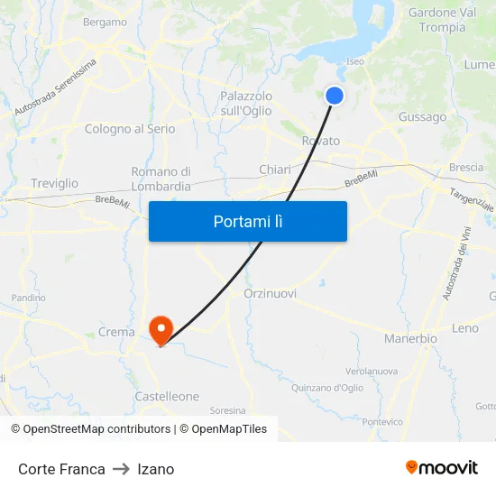 Corte Franca to Izano map