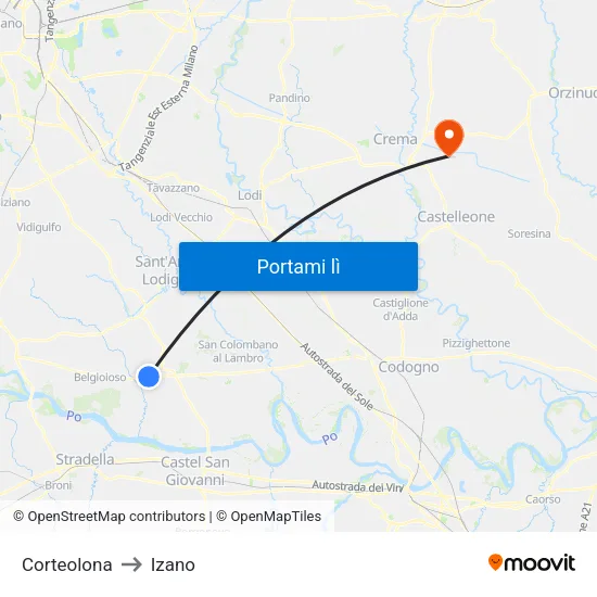Corteolona to Izano map