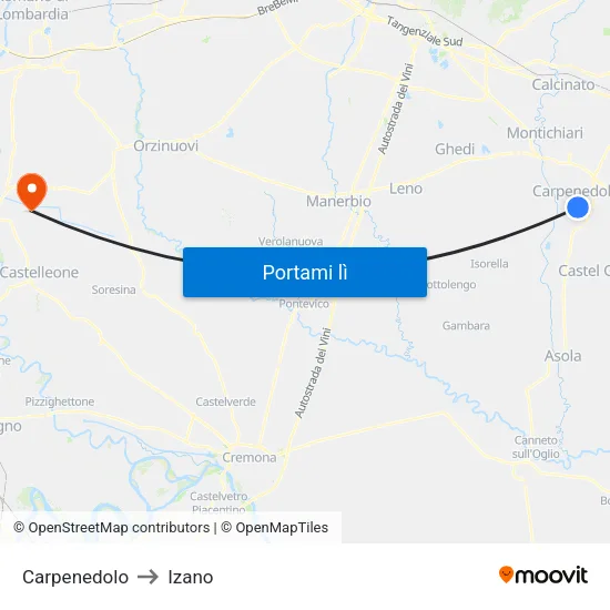 Carpenedolo to Izano map