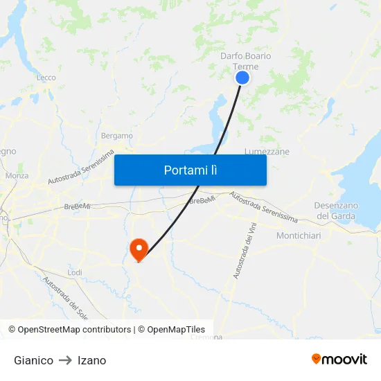 Gianico to Izano map