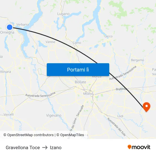 Gravellona Toce to Izano map