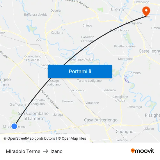 Miradolo Terme to Izano map