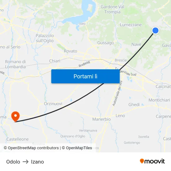 Odolo to Izano map