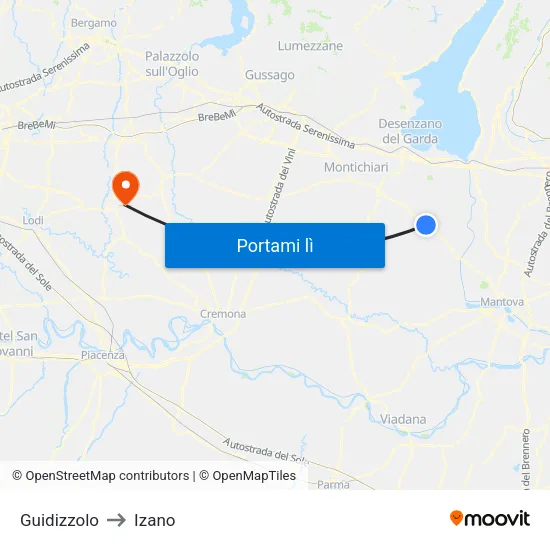 Guidizzolo to Izano map