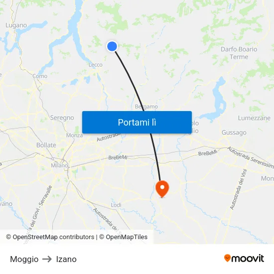 Moggio to Izano map