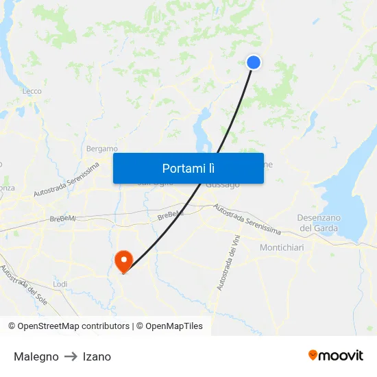 Malegno to Izano map
