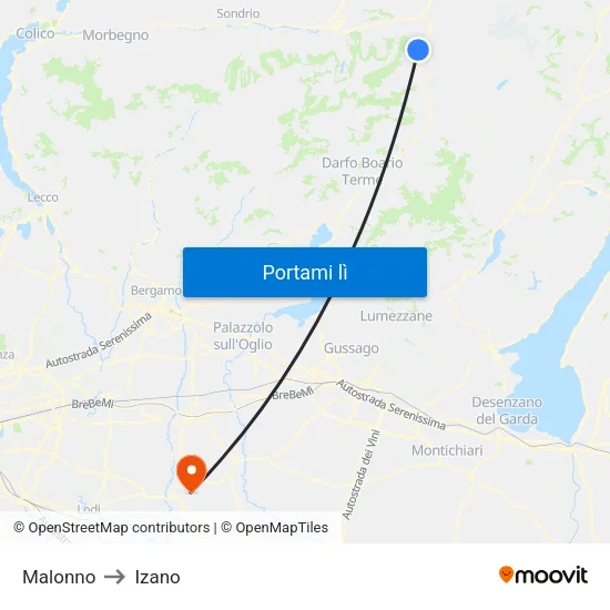 Malonno to Izano map