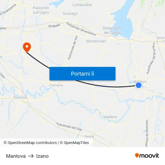 Mantova to Izano map