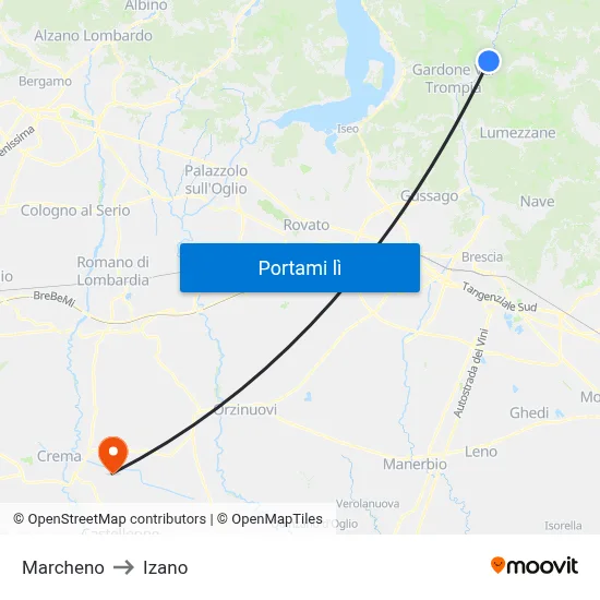 Marcheno to Izano map