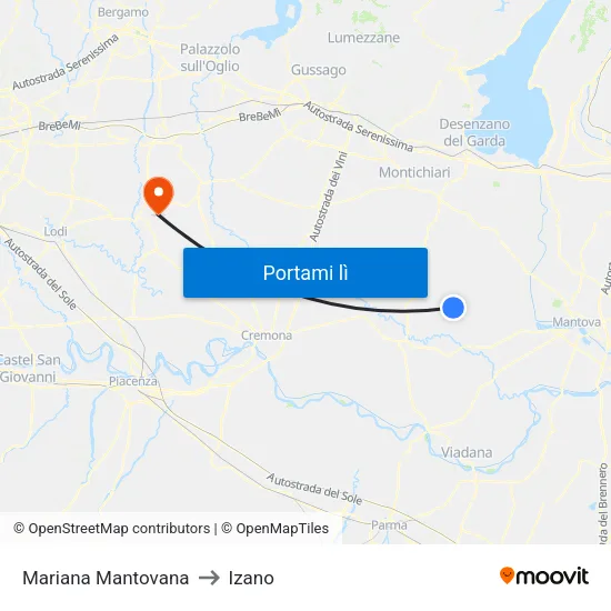 Mariana Mantovana to Izano map