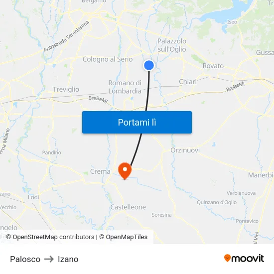 Palosco to Izano map