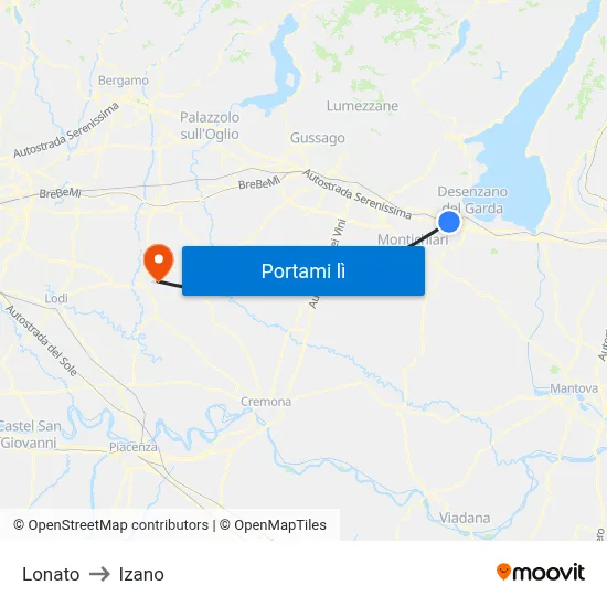 Lonato to Izano map