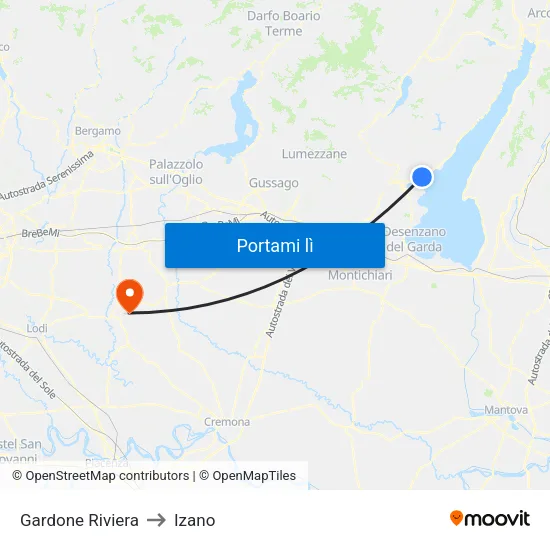Gardone Riviera to Izano map
