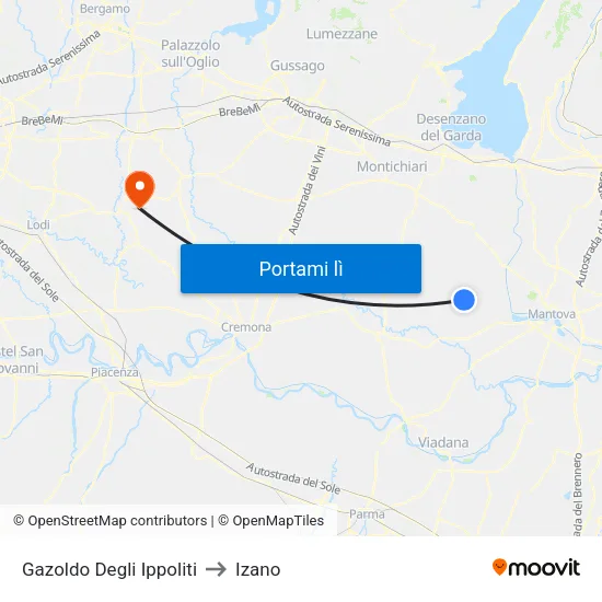 Gazoldo Degli Ippoliti to Izano map