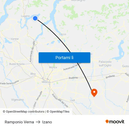 Ramponio Verna to Izano map