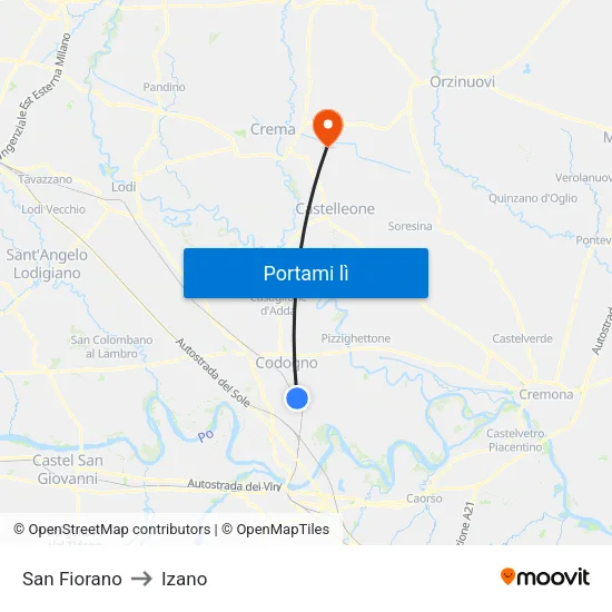 San Fiorano to Izano map