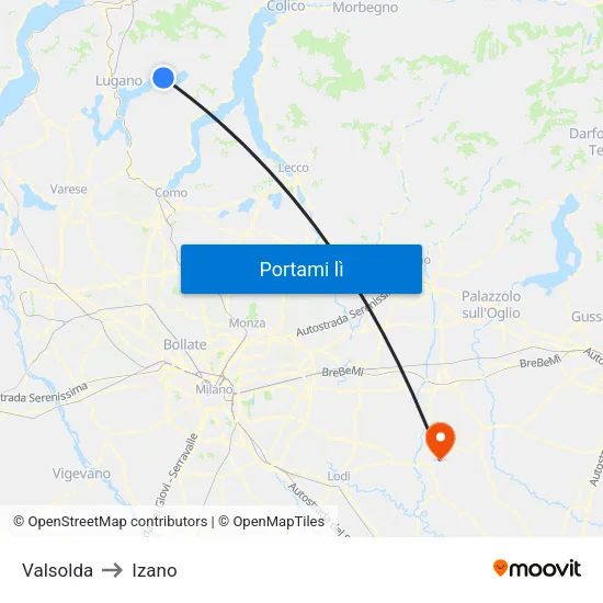 Valsolda to Izano map