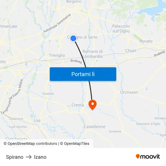 Spirano to Izano map