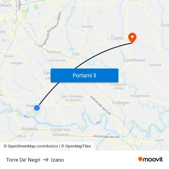 Torre De' Negri to Izano map
