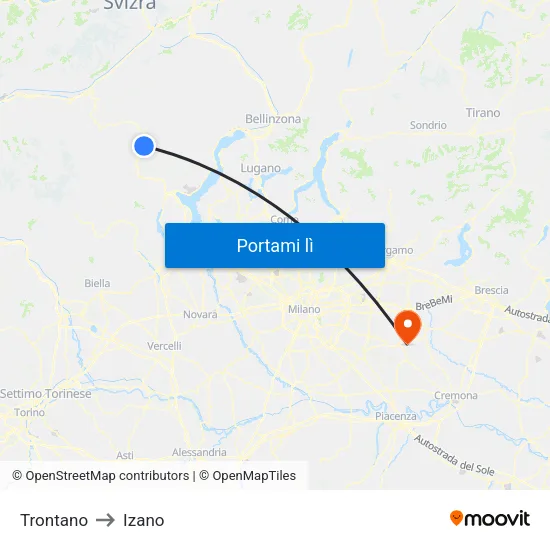 Trontano to Izano map
