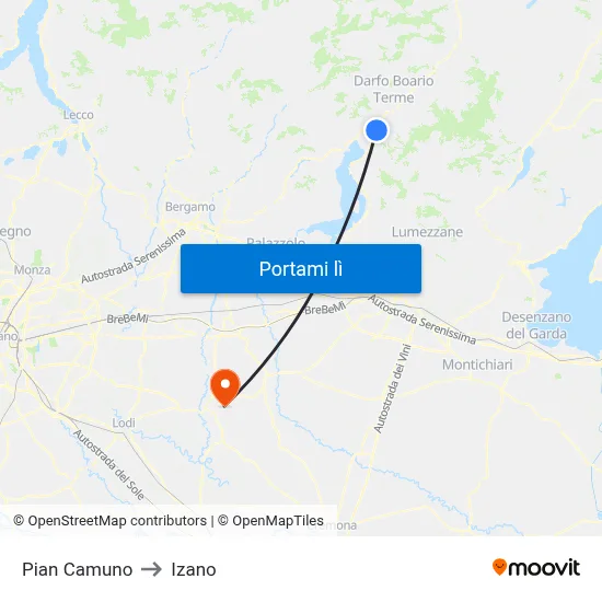 Pian Camuno to Izano map
