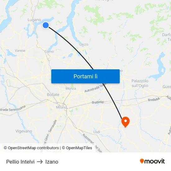 Pellio Intelvi to Izano map