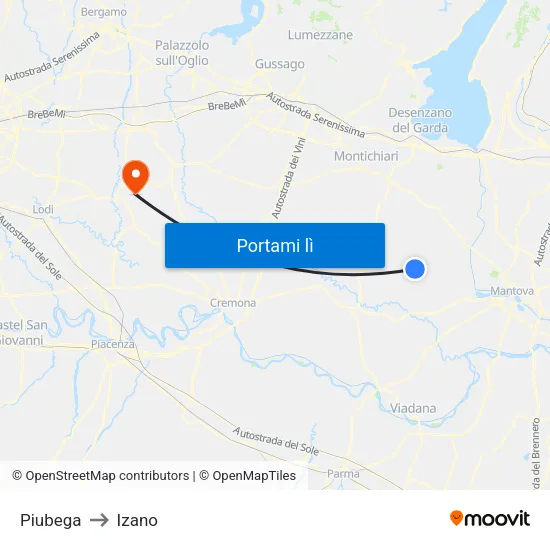 Piubega to Izano map