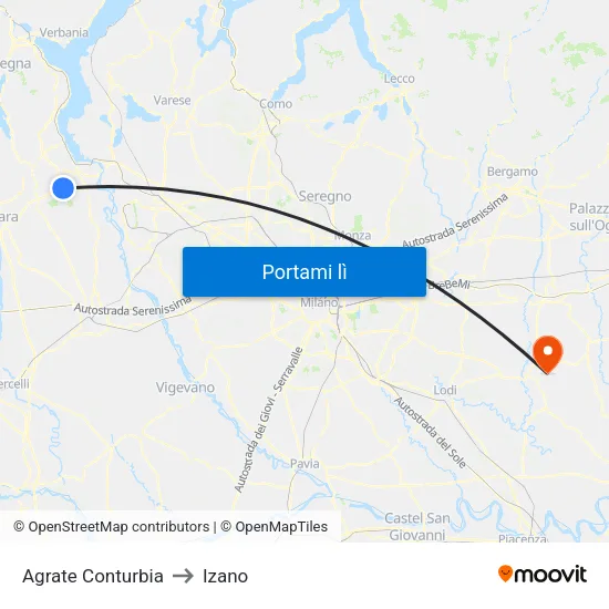 Agrate Conturbia to Izano map