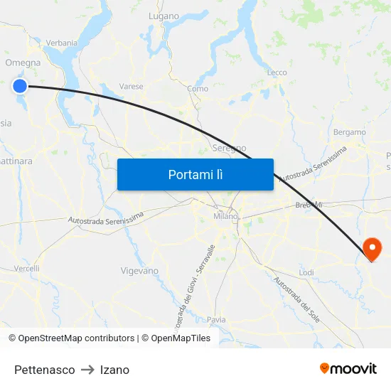 Pettenasco to Izano map
