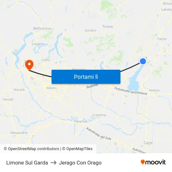 Limone Sul Garda to Jerago Con Orago map