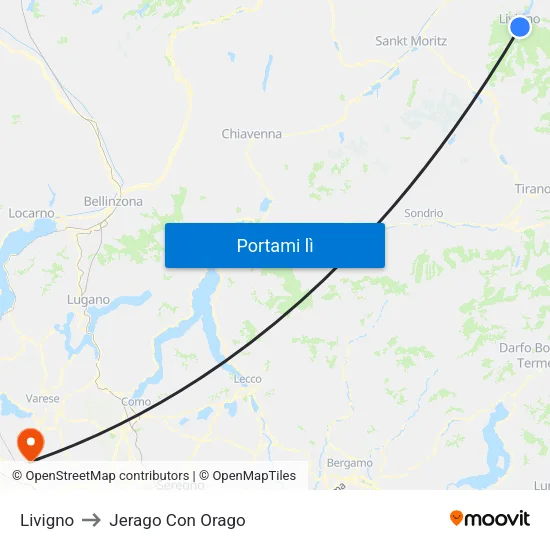 Livigno to Jerago Con Orago map