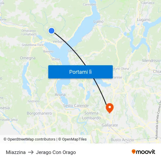 Miazzina to Jerago Con Orago map