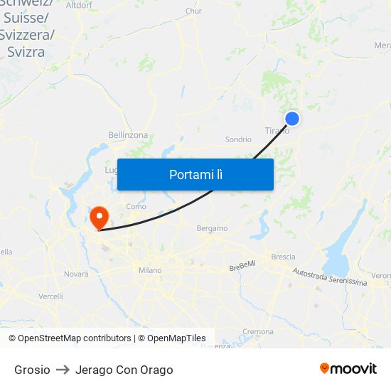 Grosio to Jerago Con Orago map