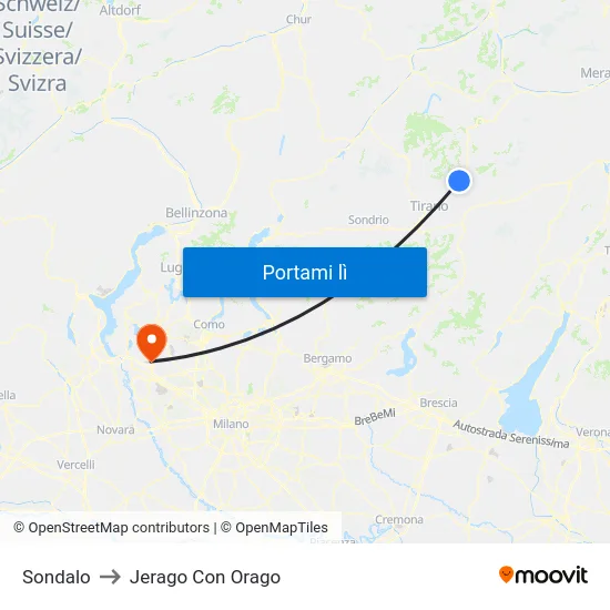 Sondalo to Jerago Con Orago map