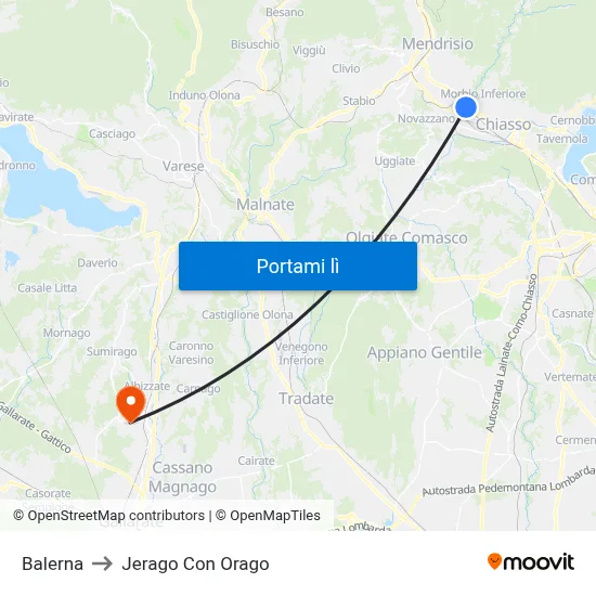 Balerna to Jerago Con Orago map