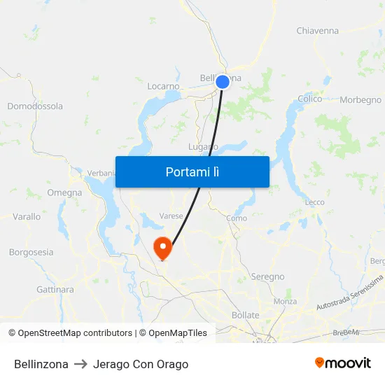 Bellinzona to Jerago Con Orago map