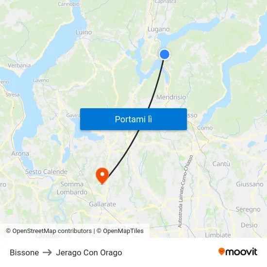 Bissone to Jerago Con Orago map