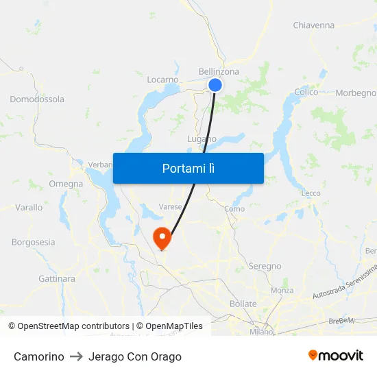 Camorino to Jerago Con Orago map