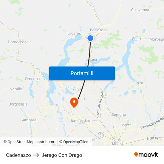 Cadenazzo to Jerago Con Orago map