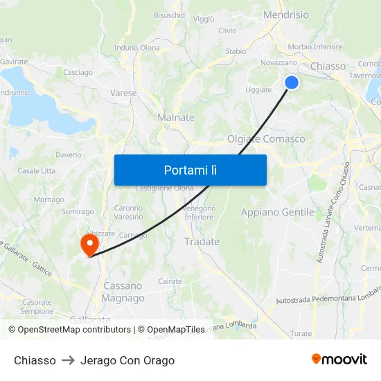 Chiasso to Jerago Con Orago map
