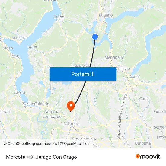 Morcote to Jerago Con Orago map