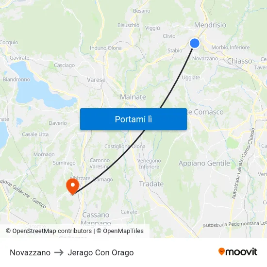 Novazzano to Jerago Con Orago map