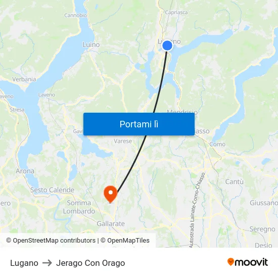 Lugano to Jerago Con Orago map