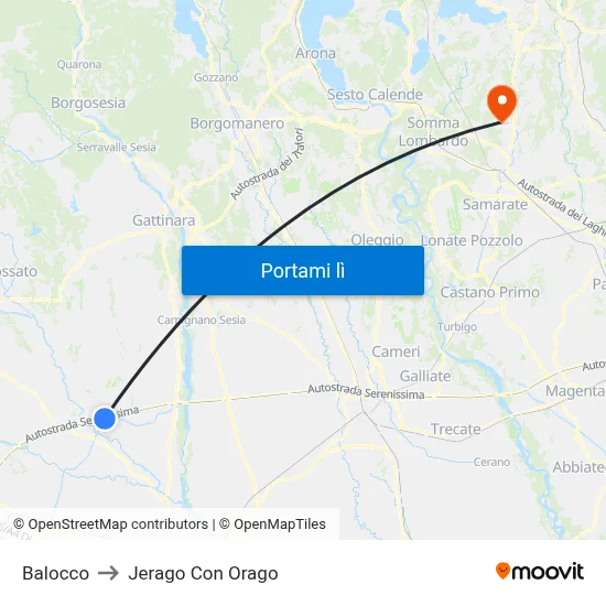 Balocco to Jerago Con Orago map