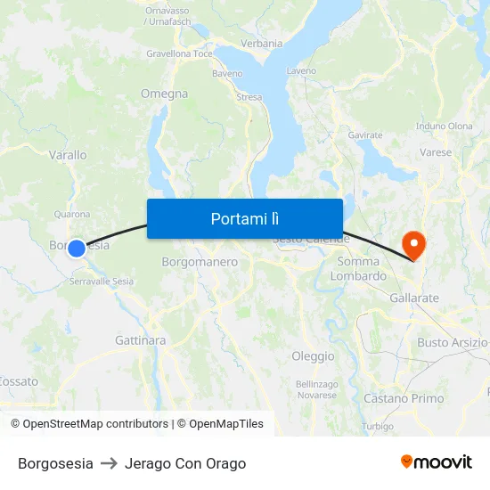 Borgosesia to Jerago Con Orago map