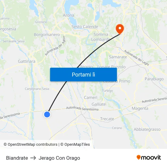 Biandrate to Jerago Con Orago map
